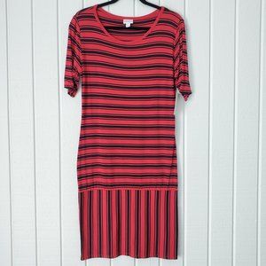 LuLaRoe Julia Dress Large Stripes Bodycon Fitted Red Orange Black NWT